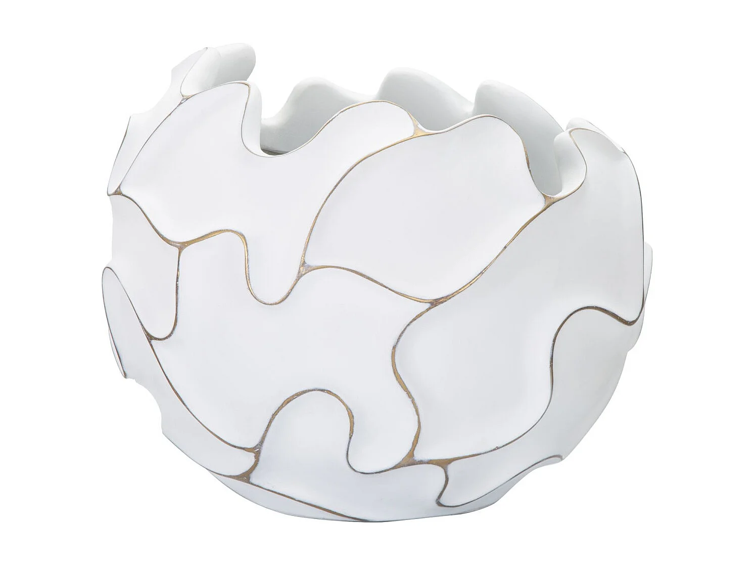 Witte harscachepot met reliëfdecoraties Ø 44x37 cm