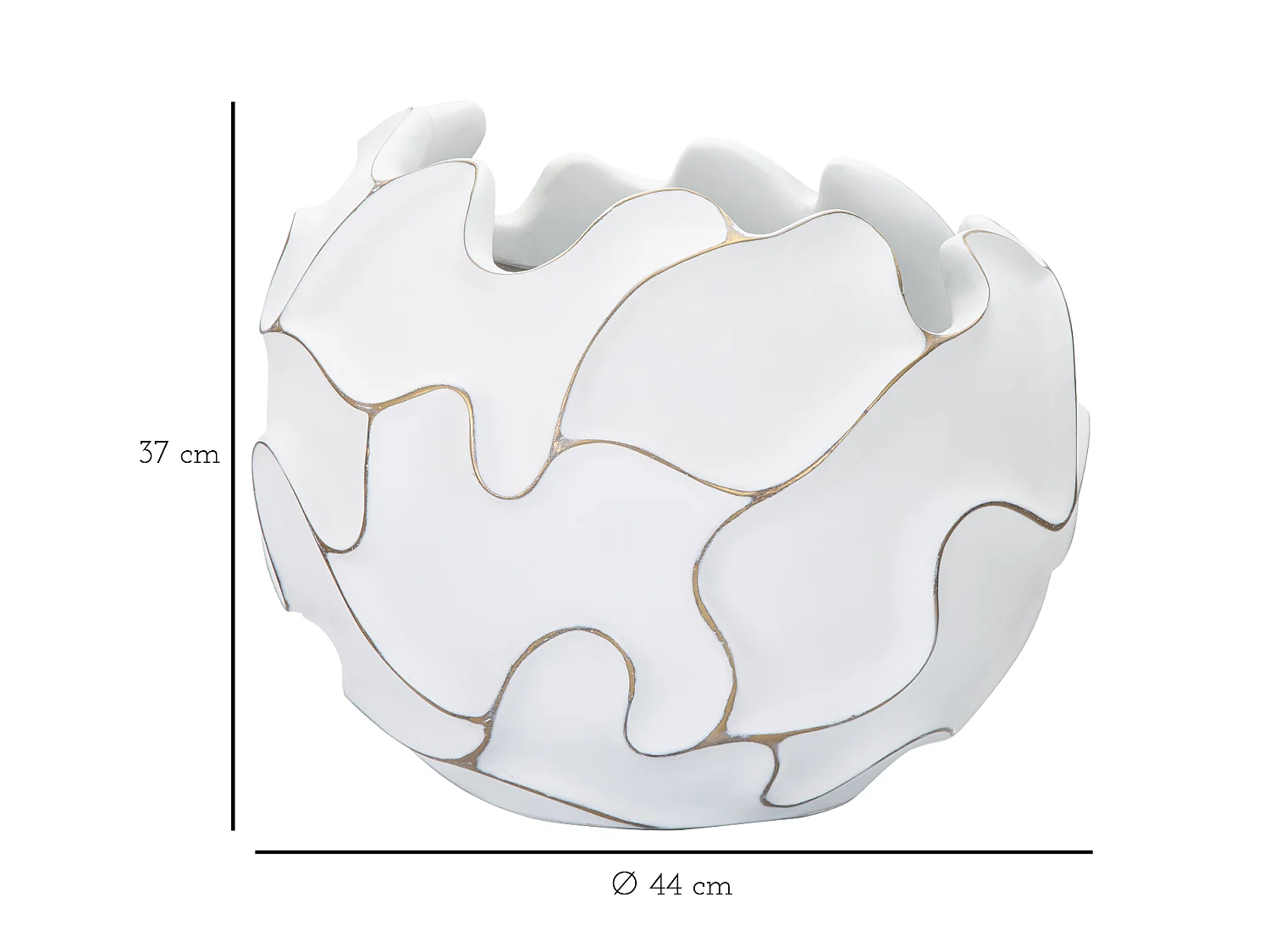 Runder Gaspeau-Übertopf aus weiß gewaschenem Polyresin – Ø 44 x 37 cm – Dekorative Vase mit Boho-Chic-Reliefverzierungen