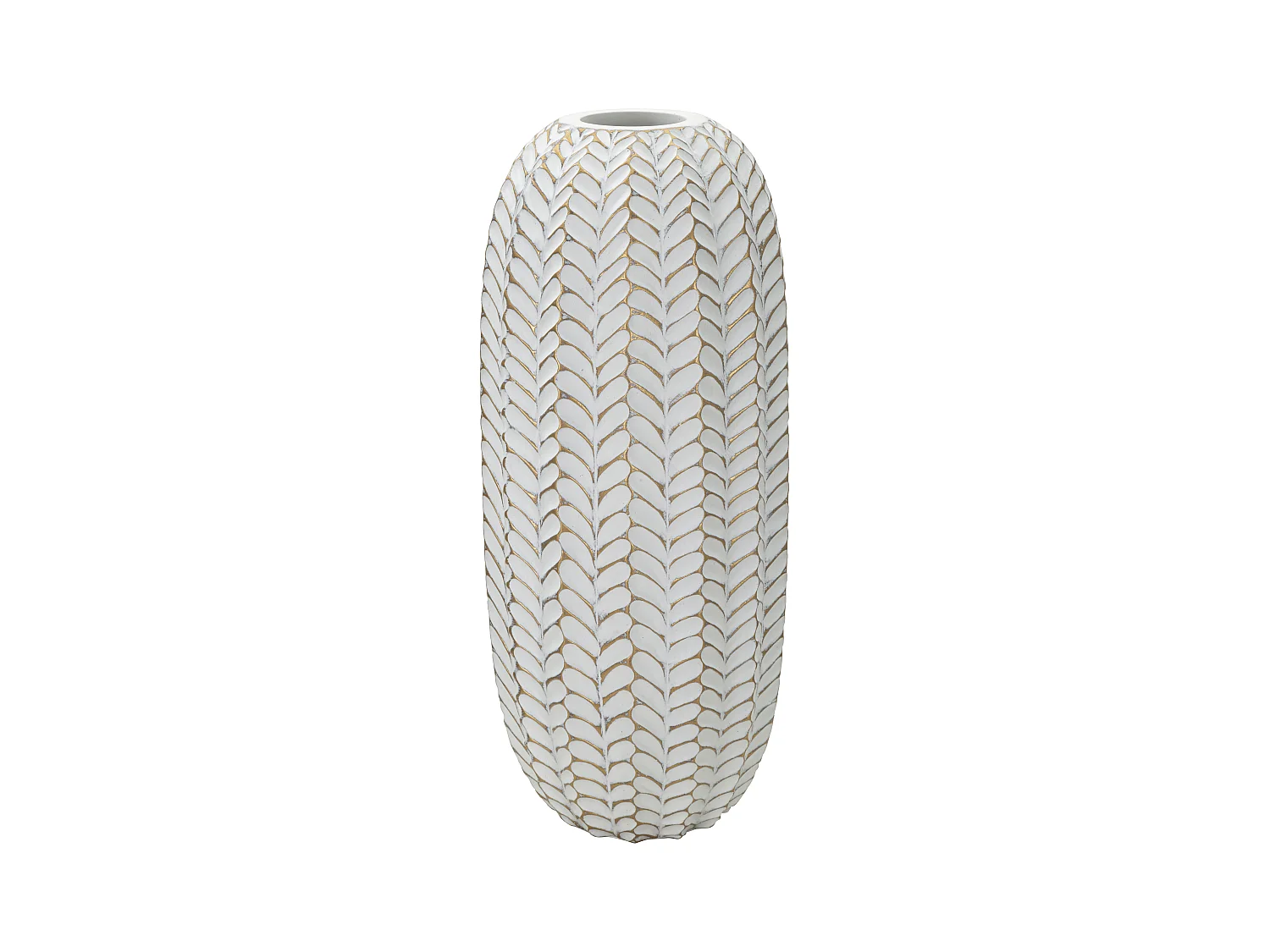 Vase en Résine Leaf - Décor Élégant de Feuilles, Ø 18,5 x 46 cm, Or et Blanc