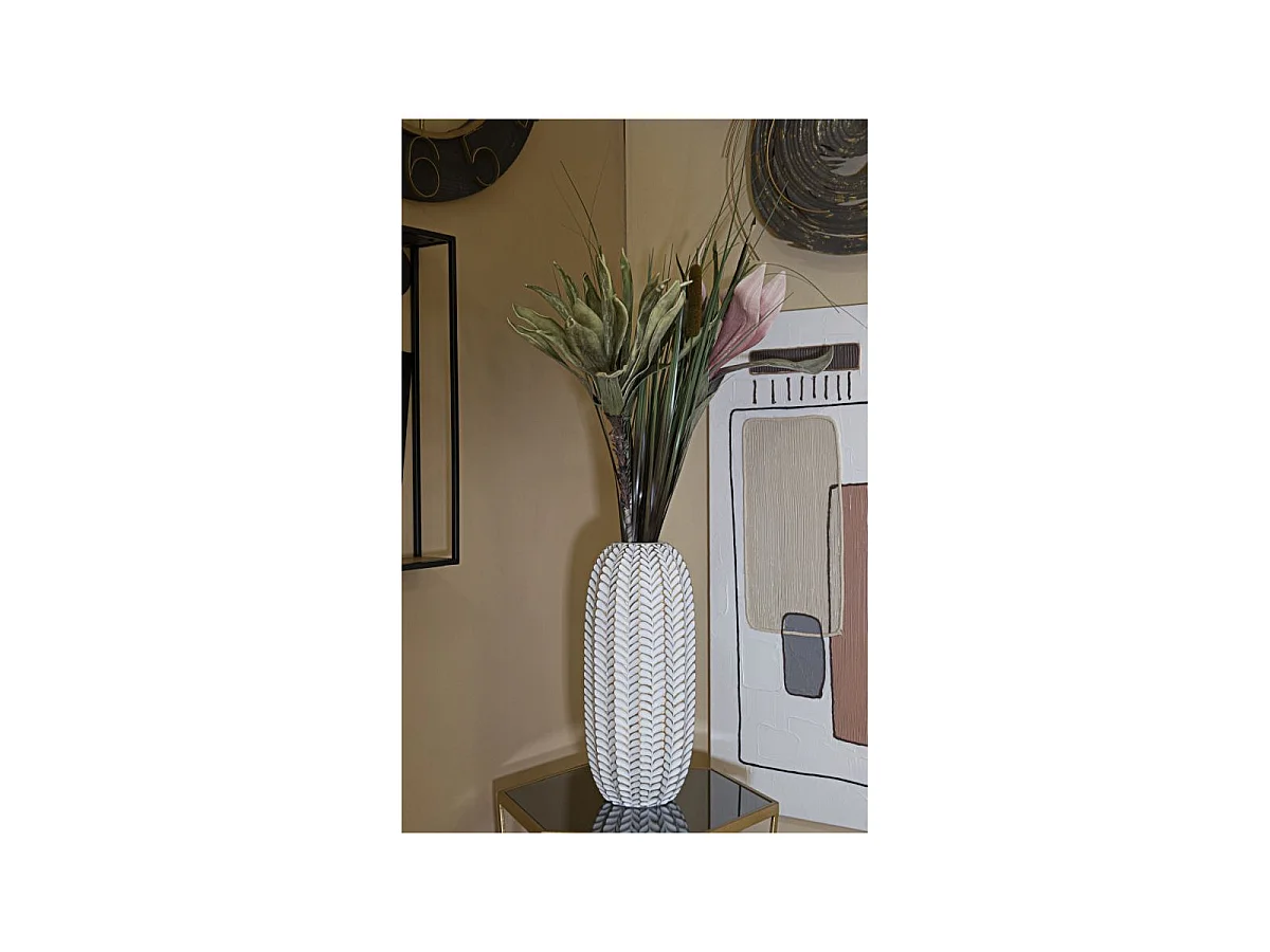 Vase Déco en Résine "Leaf" 46cm Blanc