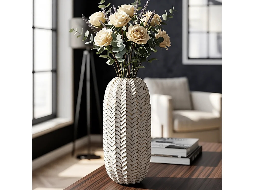 Vase Déco en Résine "Leaf" 46cm Blanc