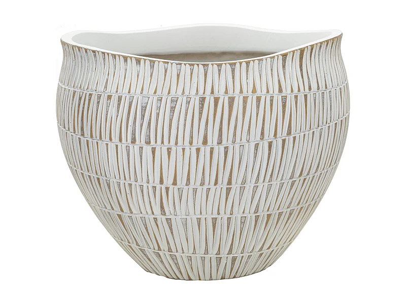 Cachepot in resina bianco con linee geometriche Ø cm 30,5x24,5