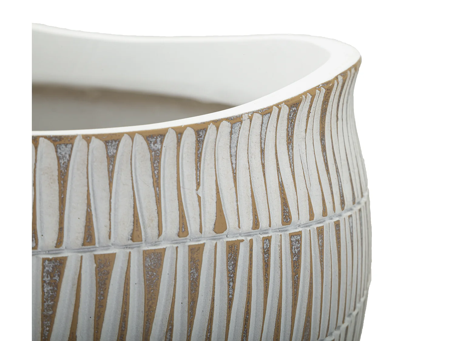 Cache-Pot Déco en Résine "Stiky" 30cm Or & Blanc