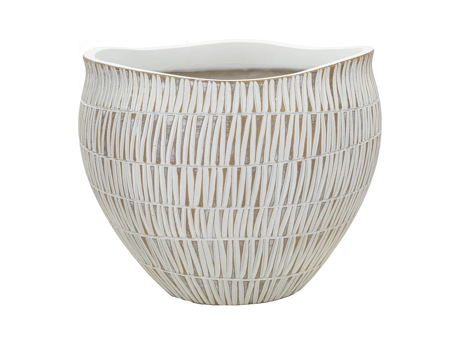 Cache-pot en Résine Stiky - Ø30,5x24,5 cm - Design Géométrique Élégant en Blanc et Doré