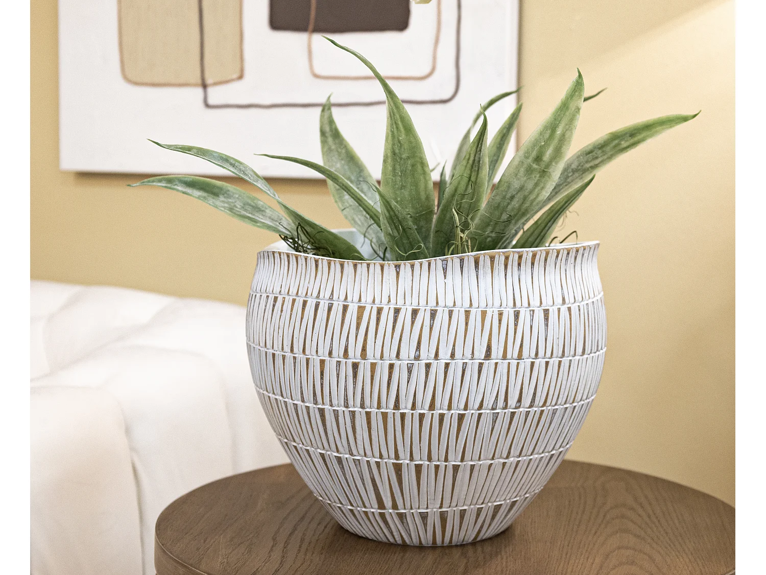 Cache-Pot Déco en Résine "Stiky" 30cm Or & Blanc