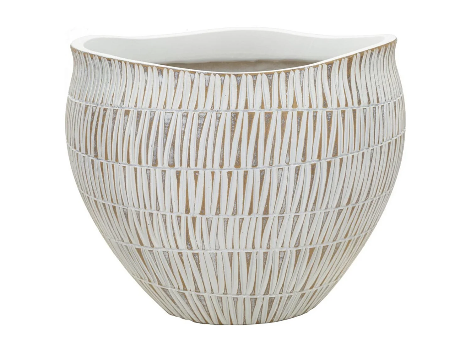 Witte harsen cachepot met geometrische lijnen Ø cm 30,5x24,5