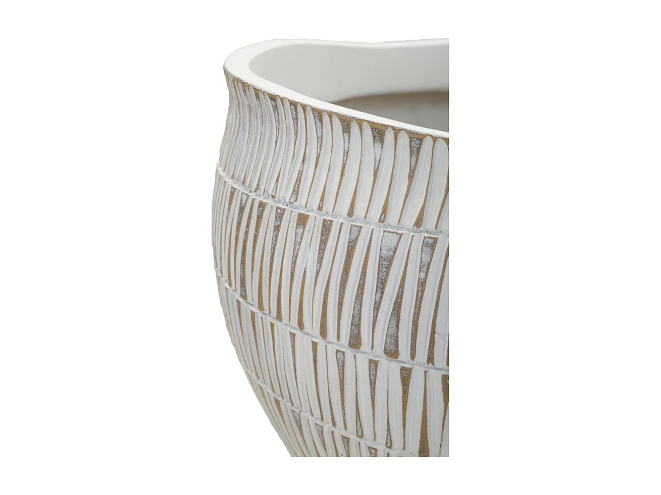 Witte harsen cachepot met geometrische lijnen Ø cm 30,5x24,5