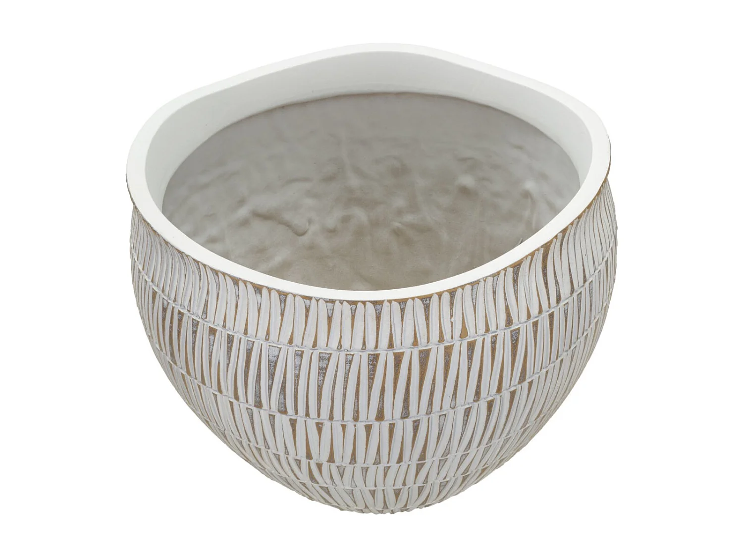 Witte harsen cachepot met geometrische lijnen Ø cm 30,5x24,5