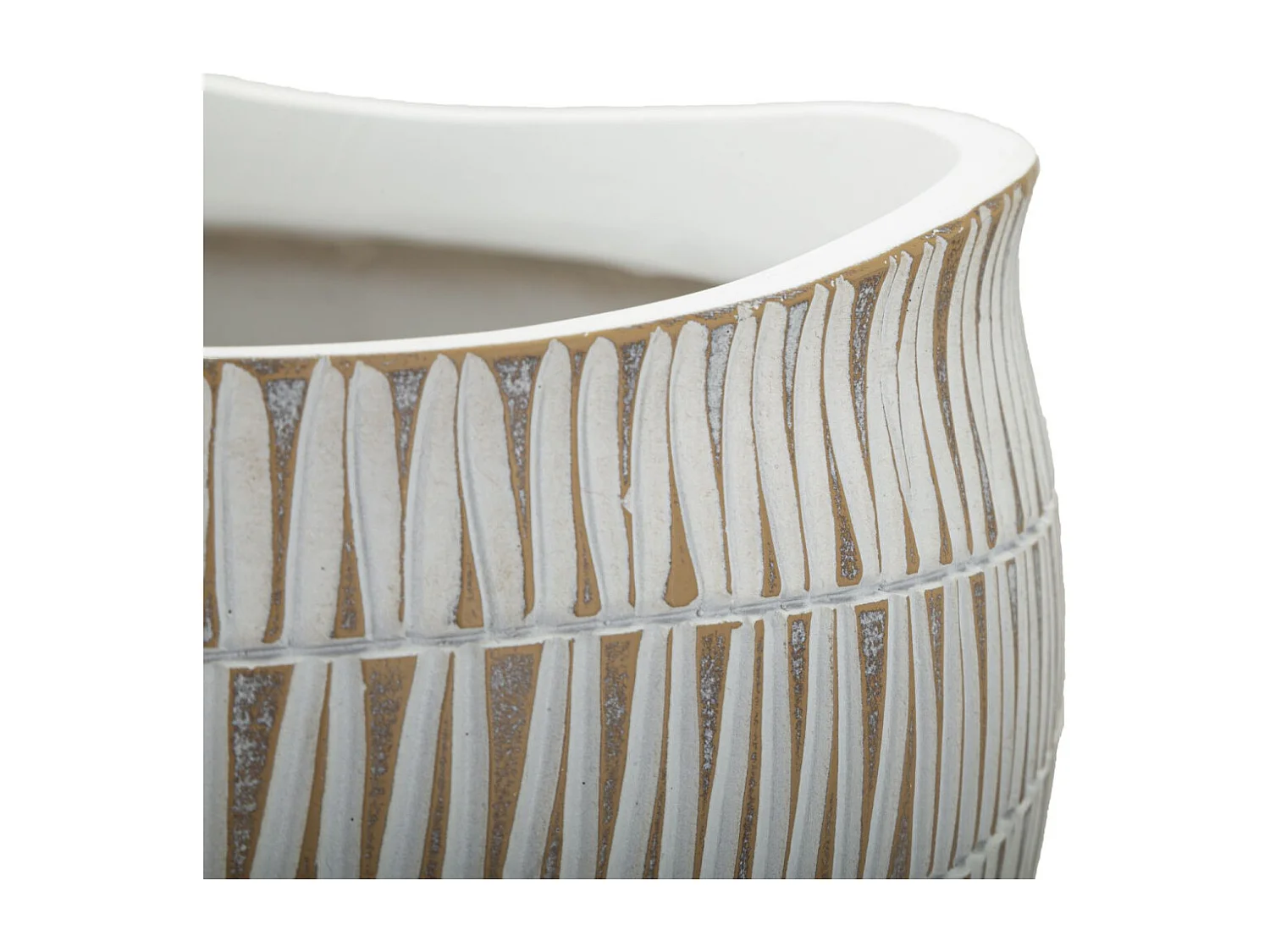 Witte harsen cachepot met geometrische lijnen Ø cm 30,5x24,5