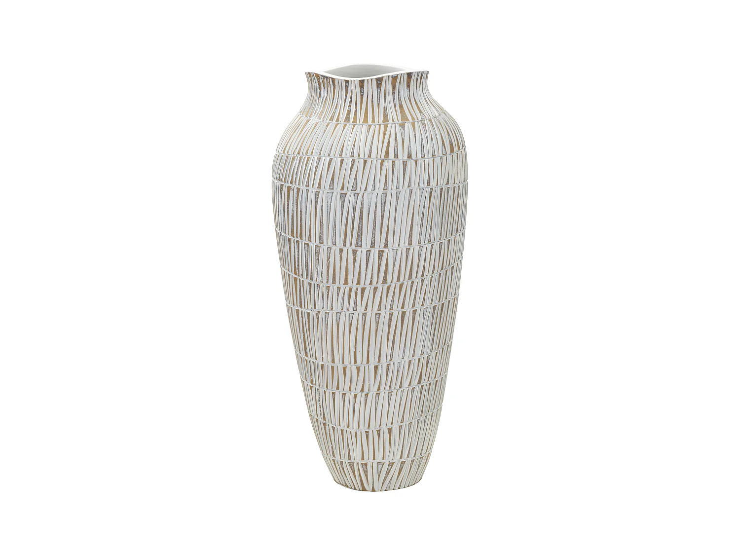 Vase en résine "Stiky" doré et blanc - Ø 23 x 50 cm avec décorations géométriques