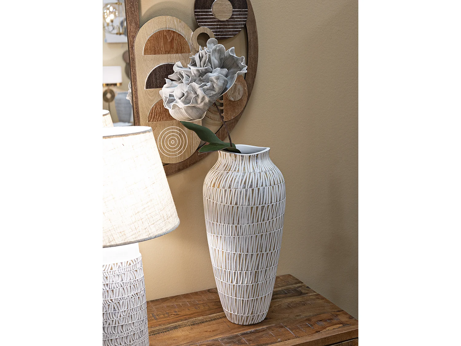 Vase Déco en Résine "Stiky" 50cm Or & Blanc