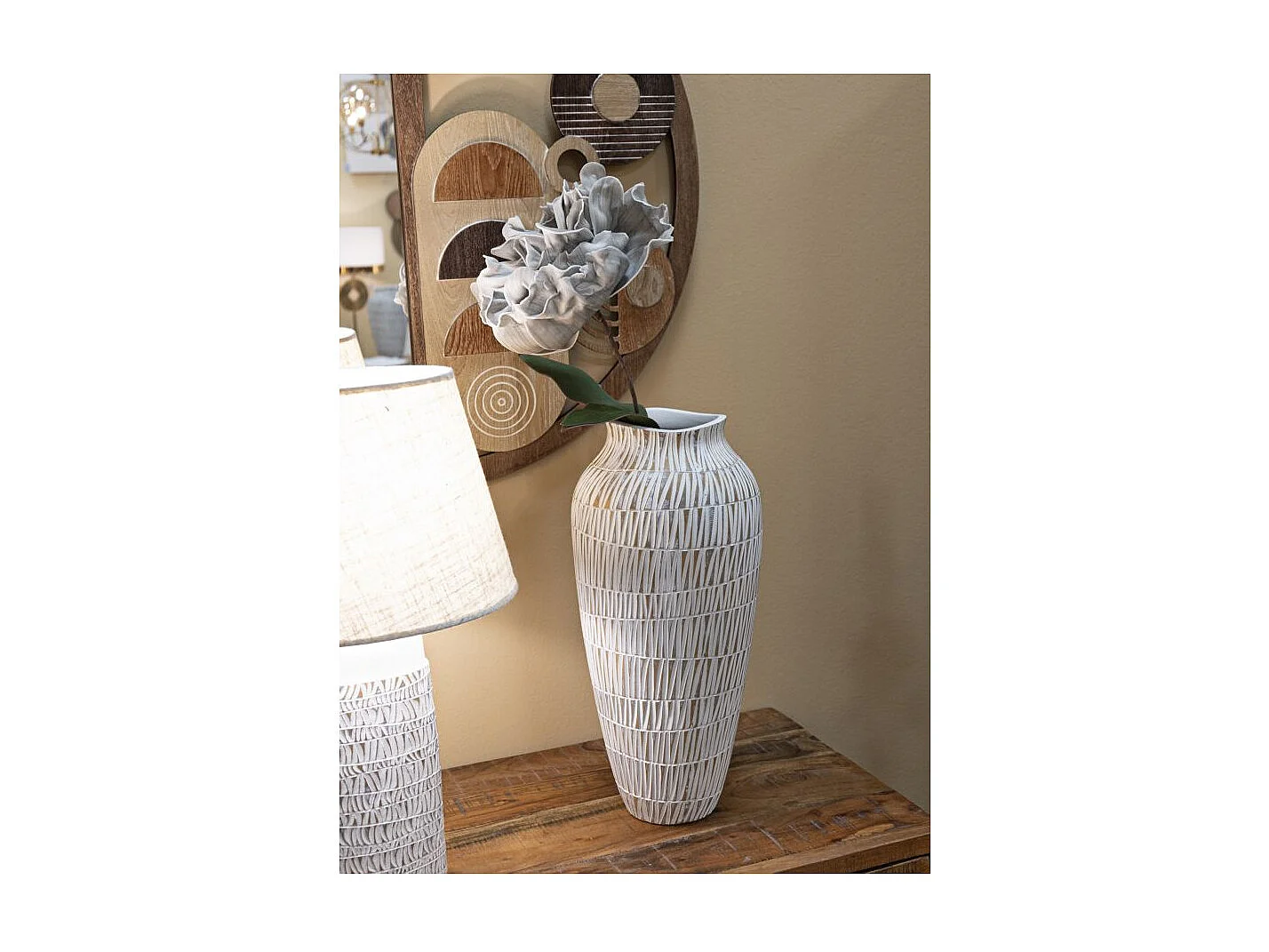 Vase Déco en Résine "Stiky" 50cm Or & Blanc