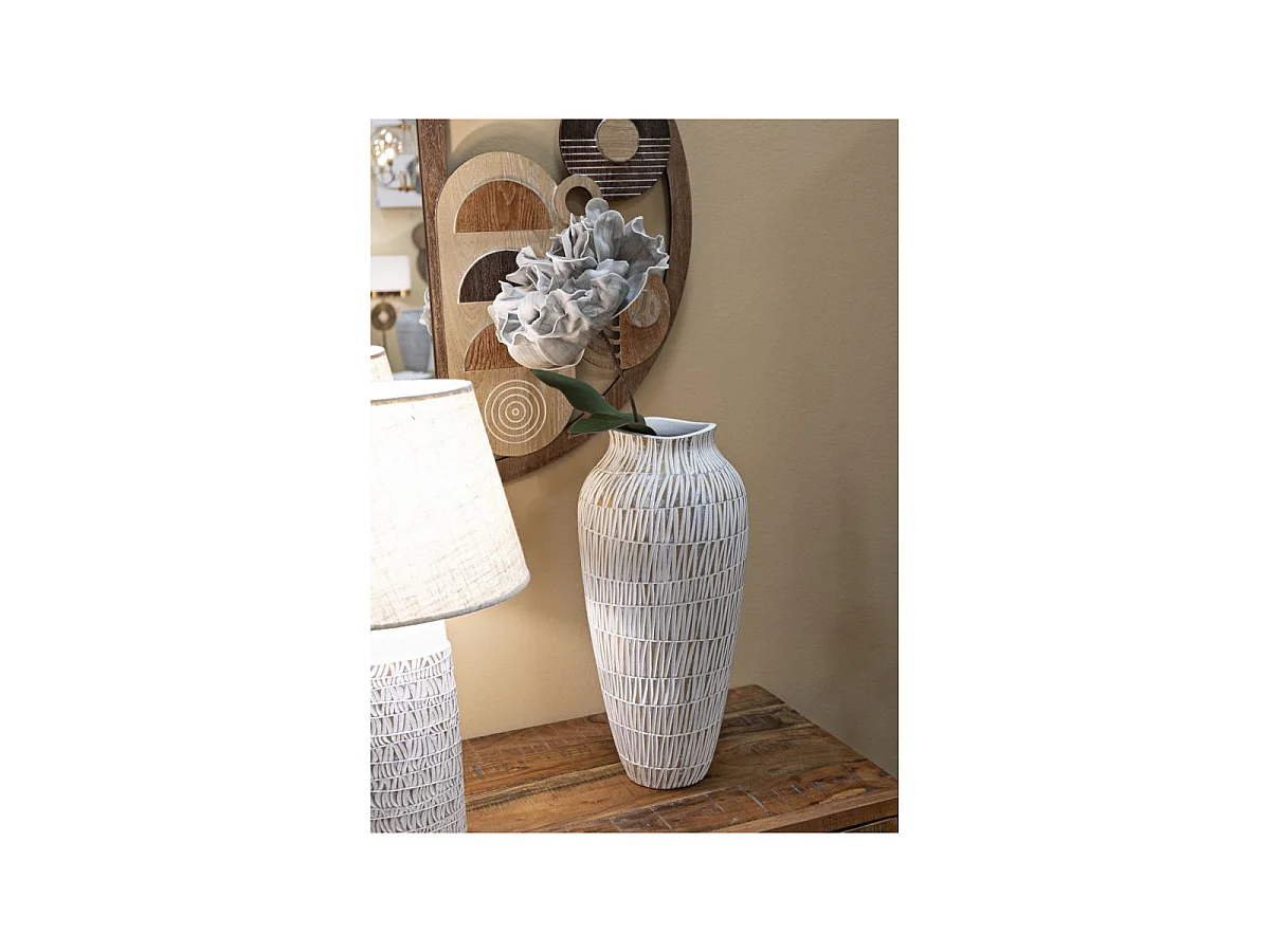 Vase Déco en Résine "Stiky" 50cm Or & Blanc