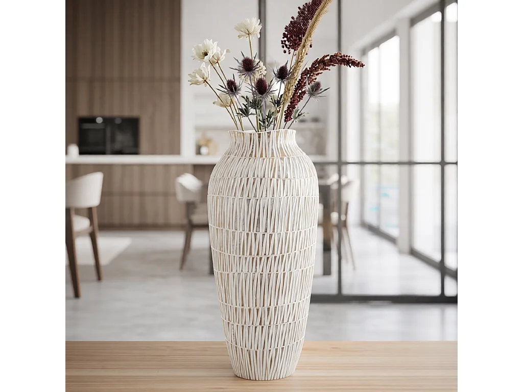Vase Déco en Résine "Stiky" 50cm Or & Blanc