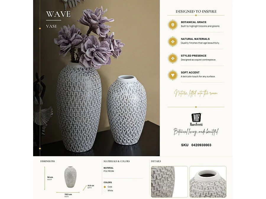 Vase Déco en Résine "Wave" 34cm Blanc