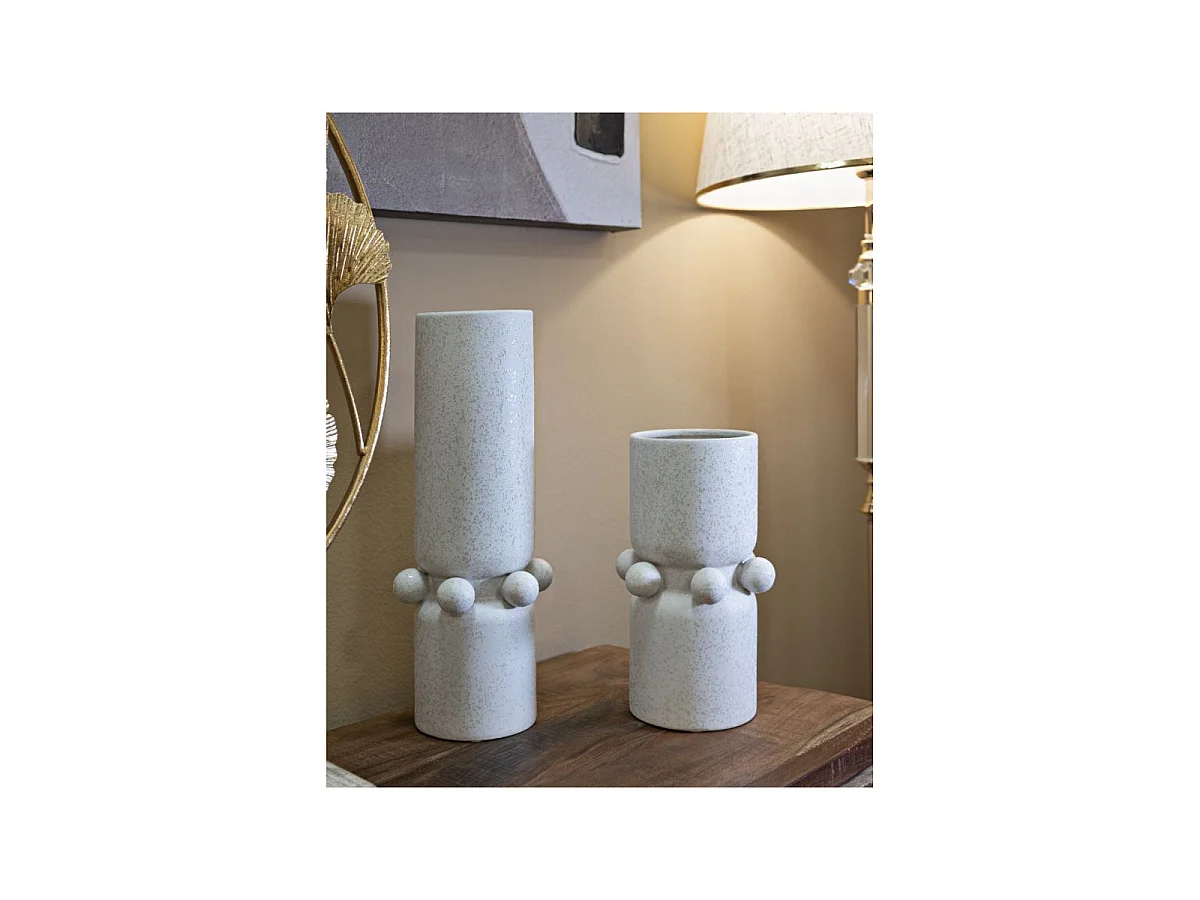 Vase Cylindrique en Céramique "Bubbles" 41cm Crème