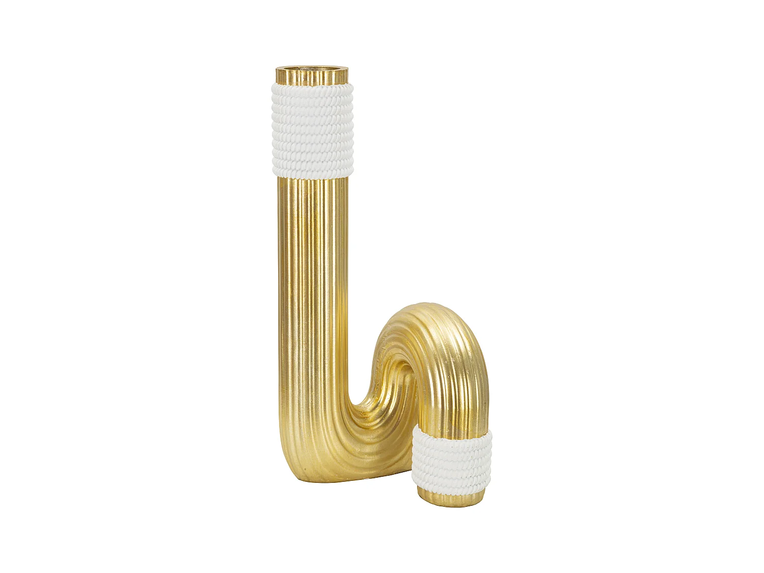 Vase en Résine Bann Big 15,3x13x30,5 cm – Design Élégant avec Finitions Dorées et Blanches aux Lignes Sinueuses