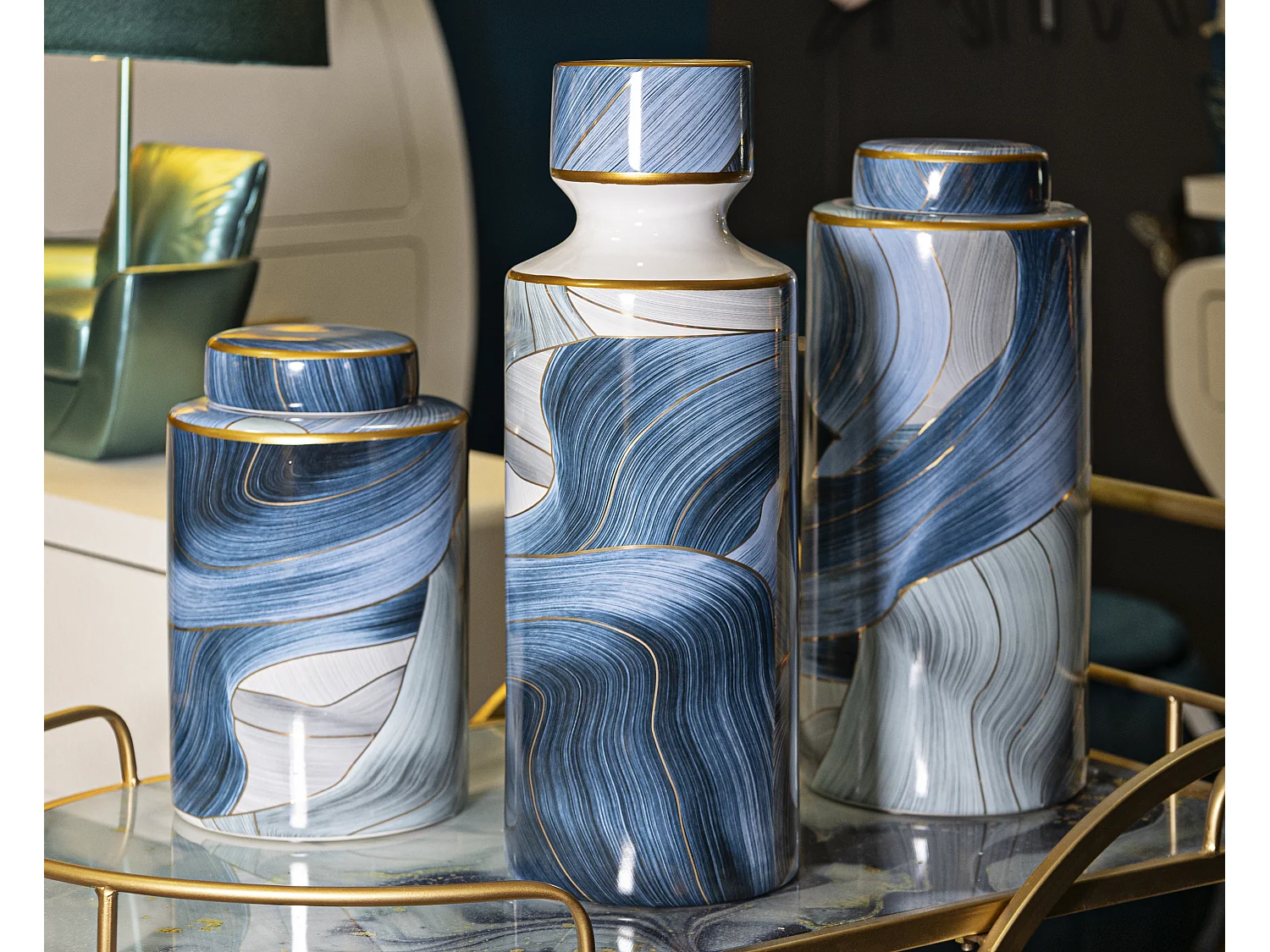 Vase Cylindrique en Céramique "Elegant" 34cm Bleu