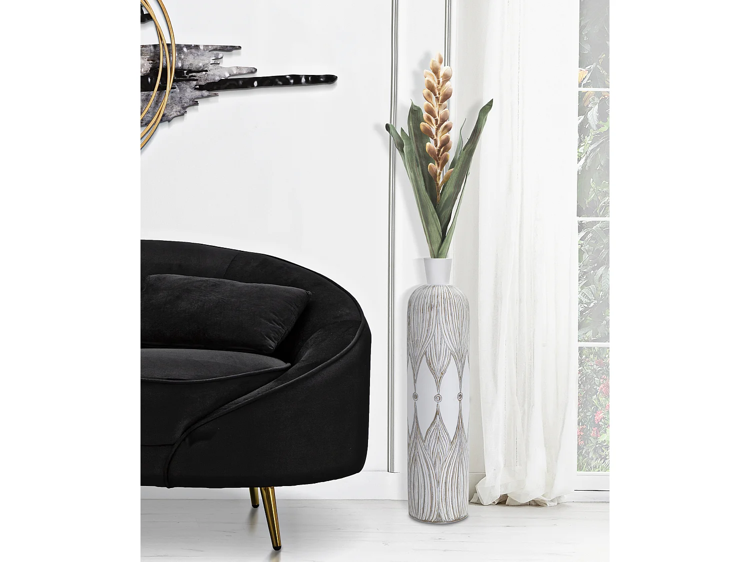 Vaso in resina bianco con decori intagliati Ø cm 15x60