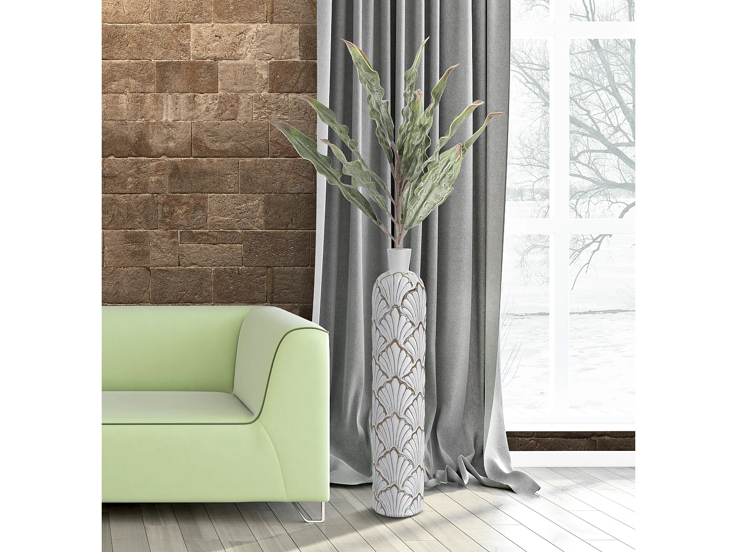 Vase Déco Coquillages "Panama" 74cm Blanc