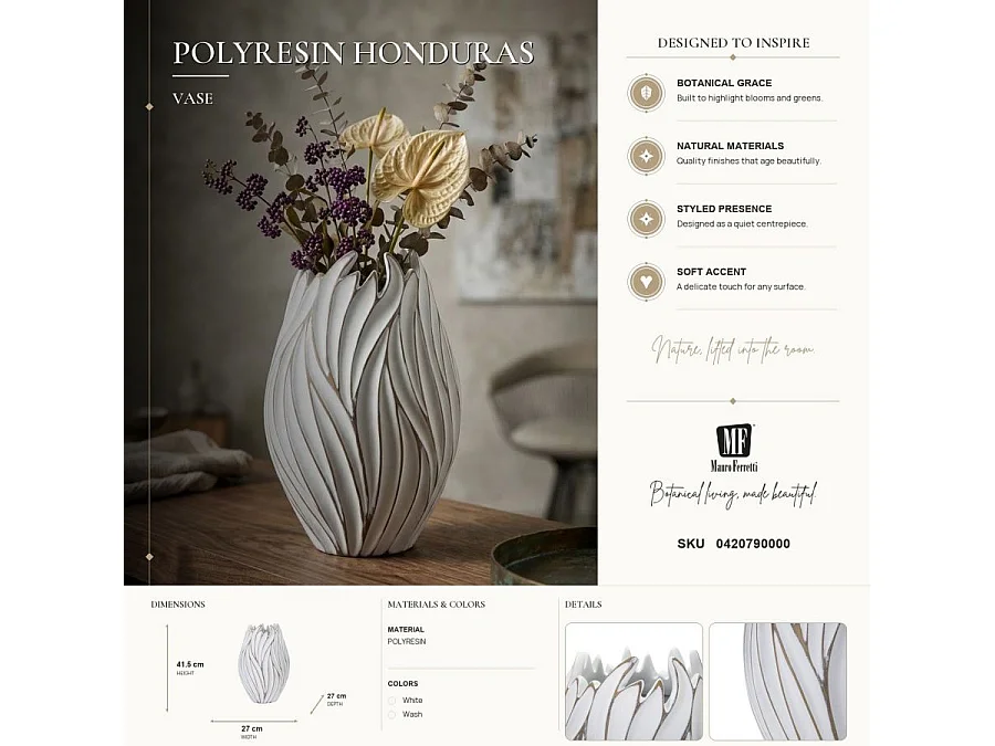 Vase Design en Relief "Honduras" 41cm Blanc