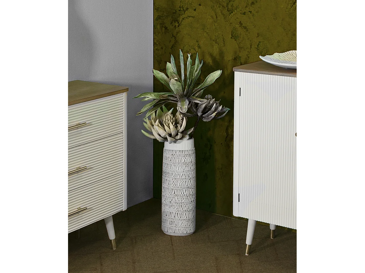 Vaso in resina bianco con decori intagliati cm 19x12x50