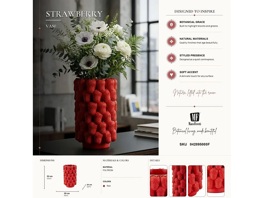 Dekorative Innenraum-Vase aus Polyresin Strawberry