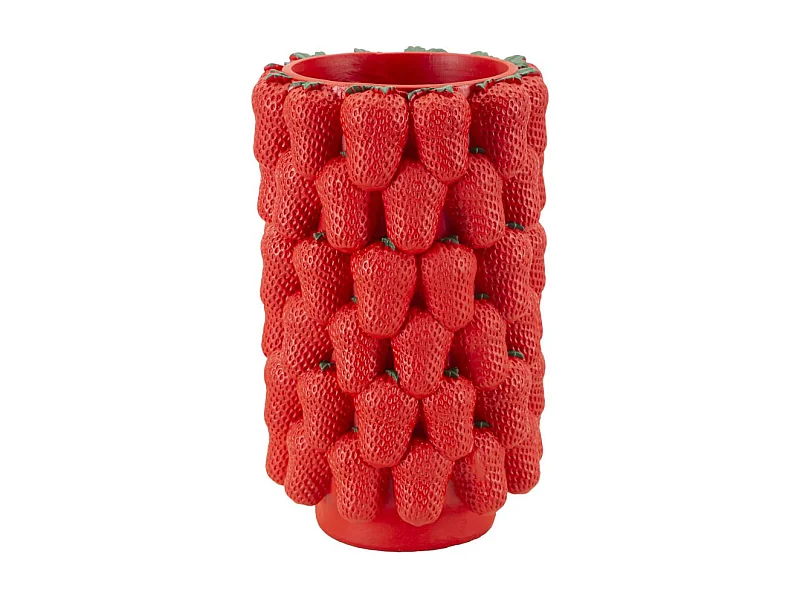 Rode vaas van kunsthars met aardbeien Ø 20x32 cm