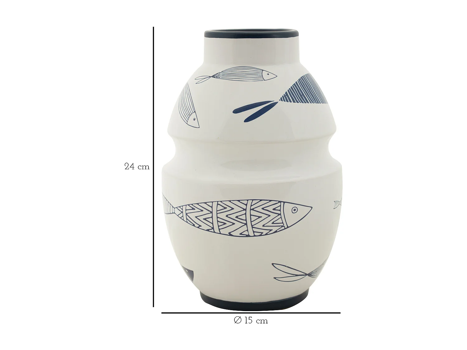 Vaso in ceramica bianco con pesci Ø cm 15x24