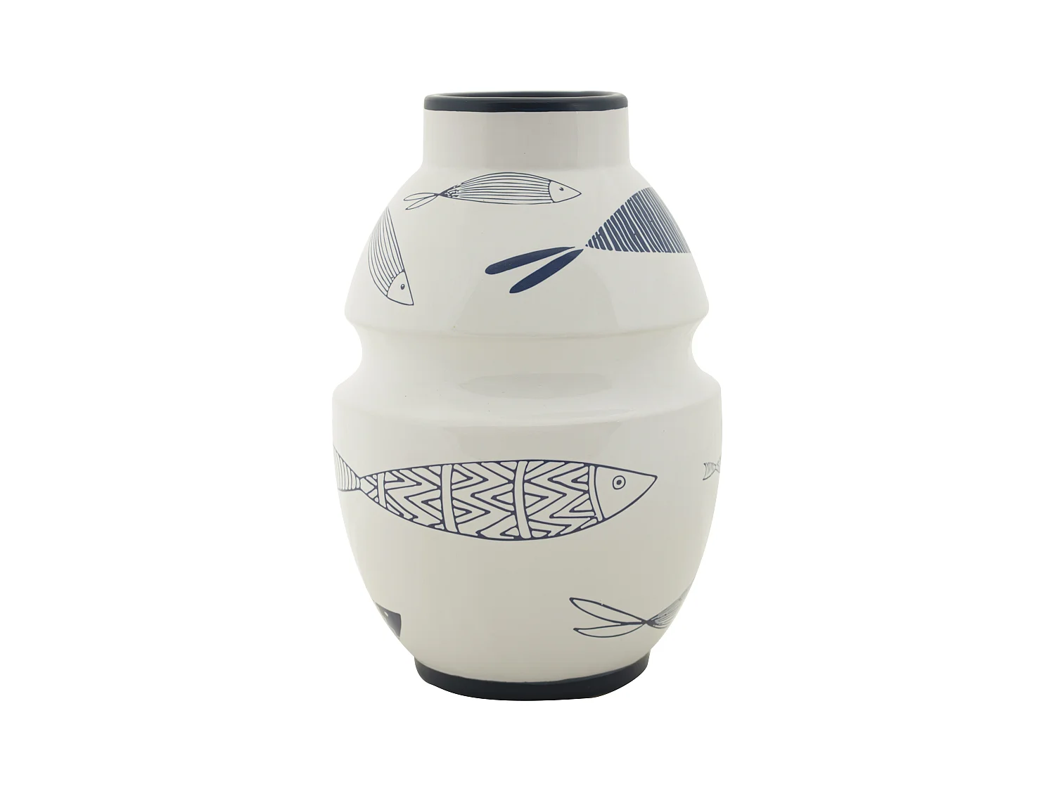 Vase Céramique Fish Ø15x24 cm – Design Contemporain avec Décor de Poissons et Détails Bleus, Inspiré par l’Océan