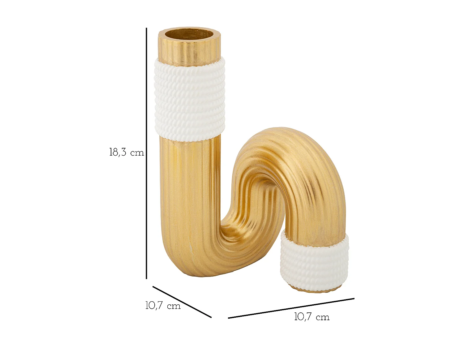 Vaso in resina dorato e bianco cm 10,7x10,7x18,3