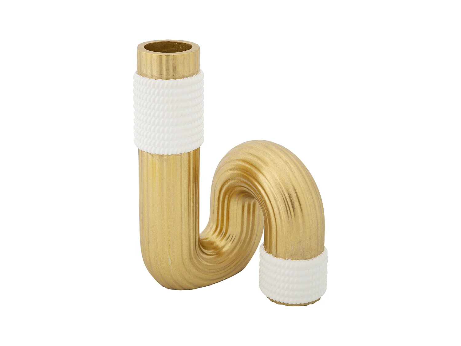 Vase Bann - 10,7x10,7x18,3 cm, Design Élégant Blanc et Doré, Lignes Sinuées