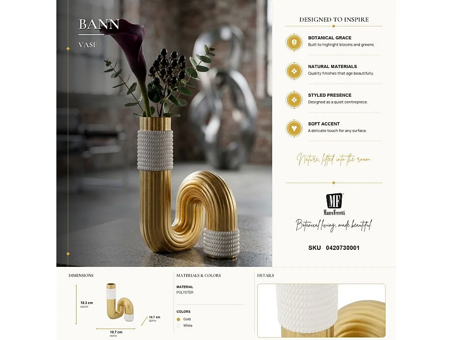Vase Design en Résine "Bann" 18cm Or