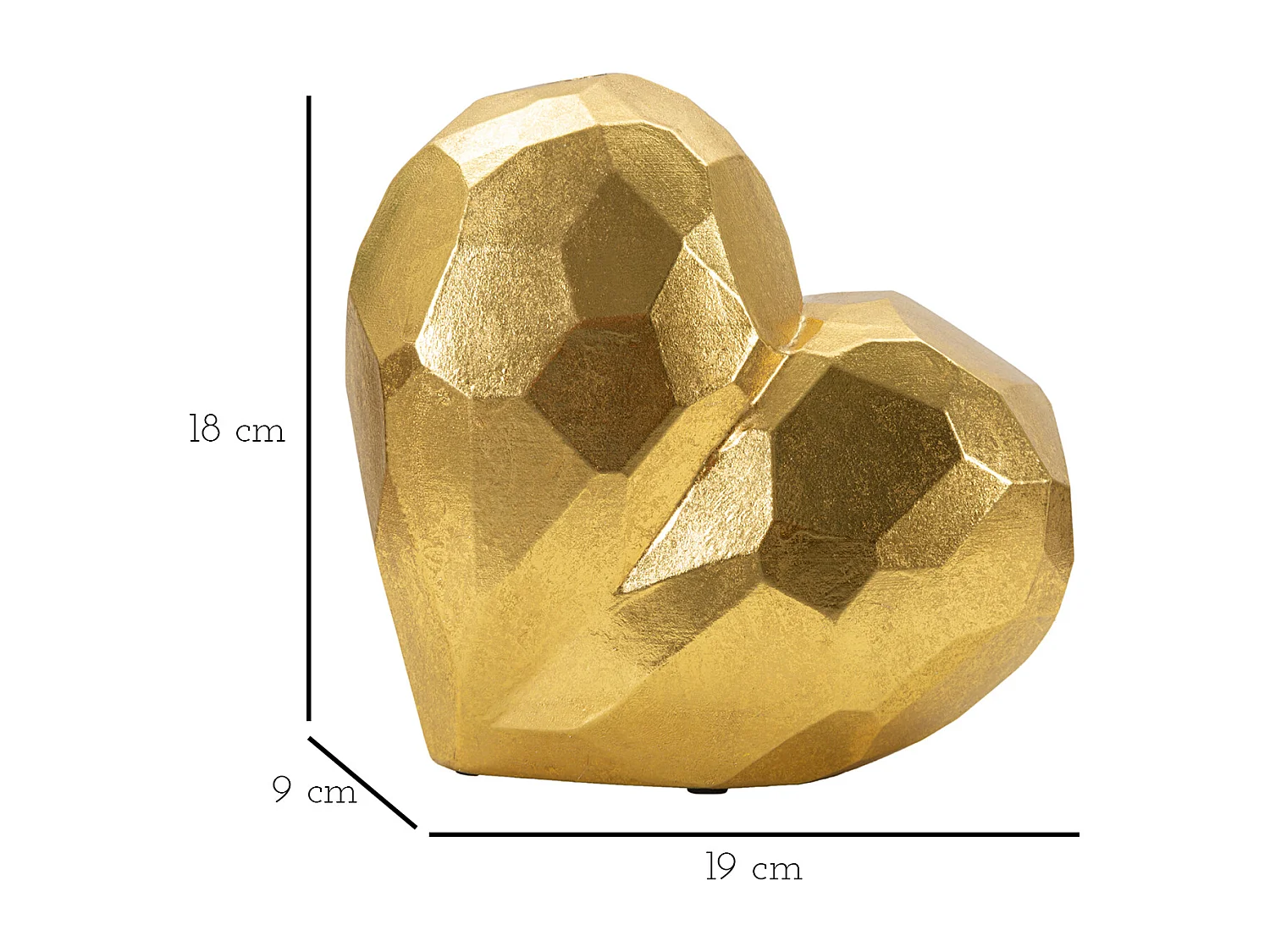 Vaso in resina dorato a forma di cuore cm 19x9x18