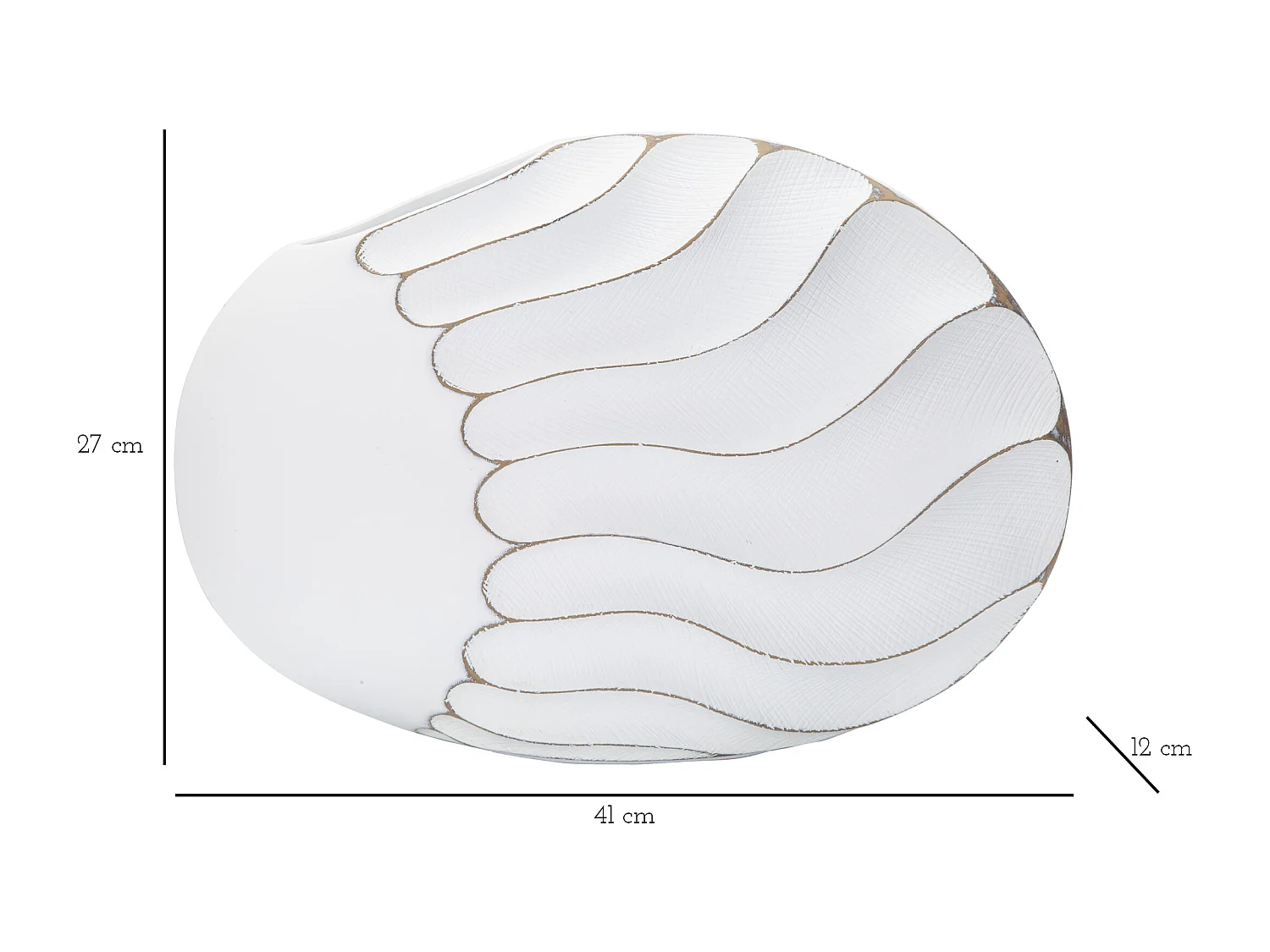 Vaso in resina bianco con decori in rilievo cm 41x12x27