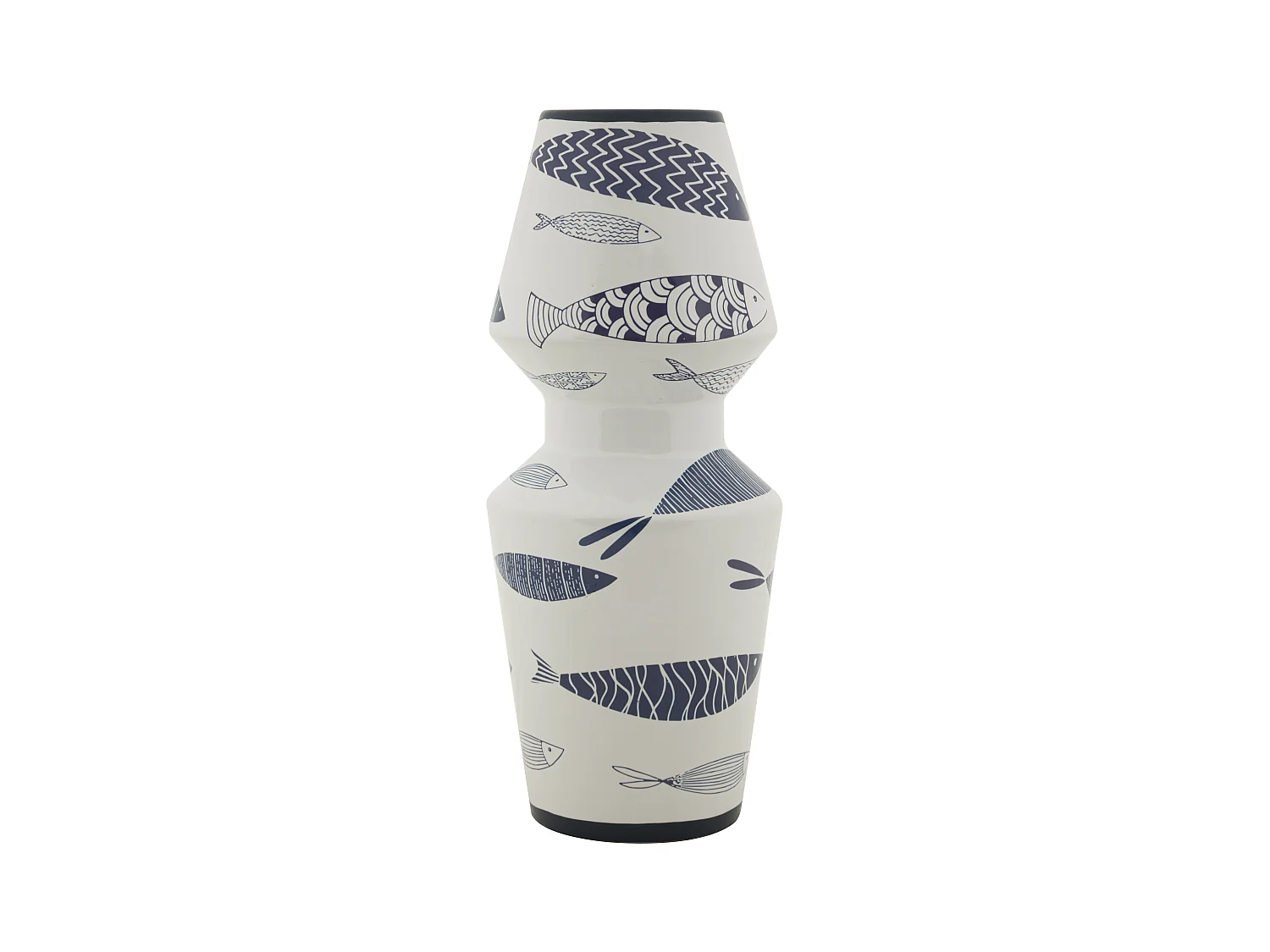 Vase Fish Double - Design Marin en Céramique - Diamètre 14 cm, Hauteur 34 cm