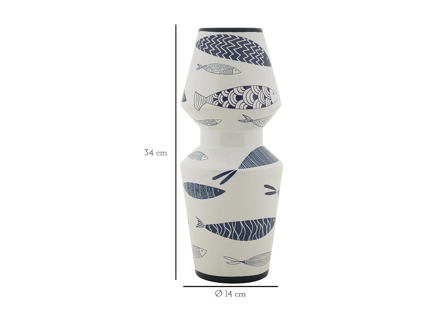 Vase Double en Céramique "Poissons" 34cm Multicolore