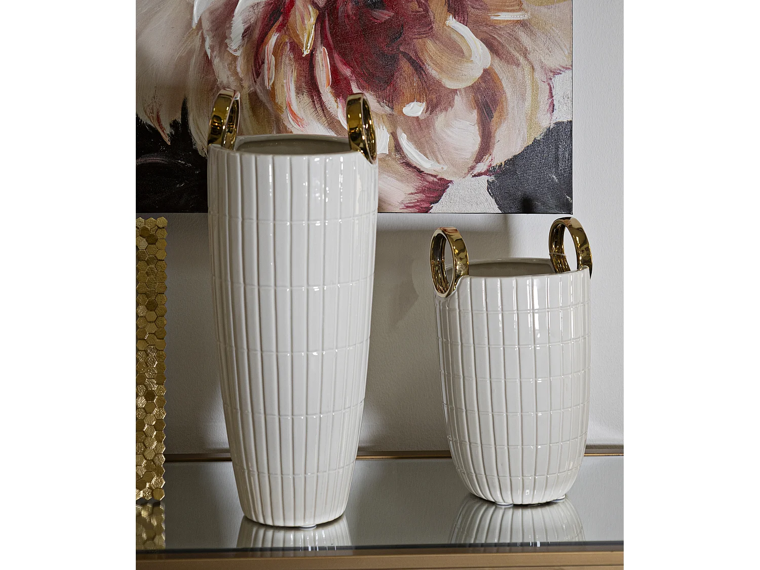 Vaso in ceramica bianco con linee Ø cm 18x25