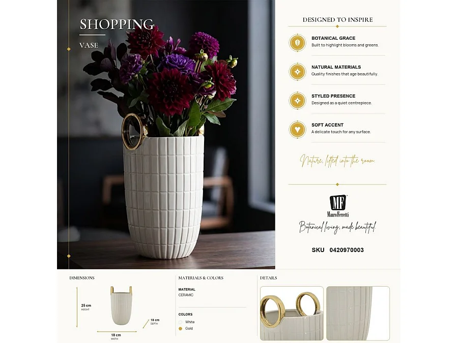 Vase Design en Céramique "Shopping" 25cm Blanc
