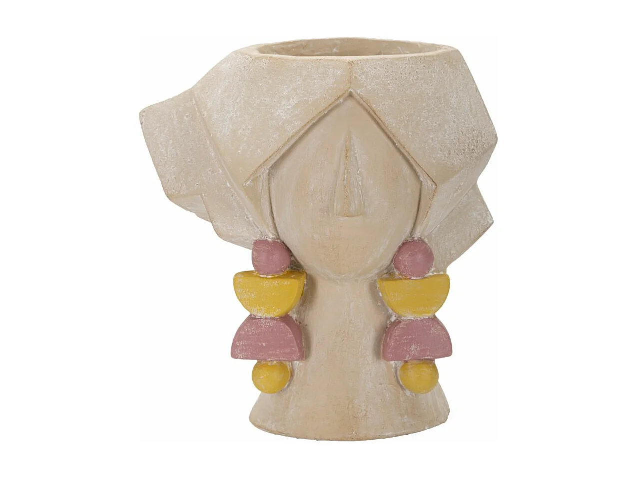 Vase tête de femme en résine beige 26x19x27 cm