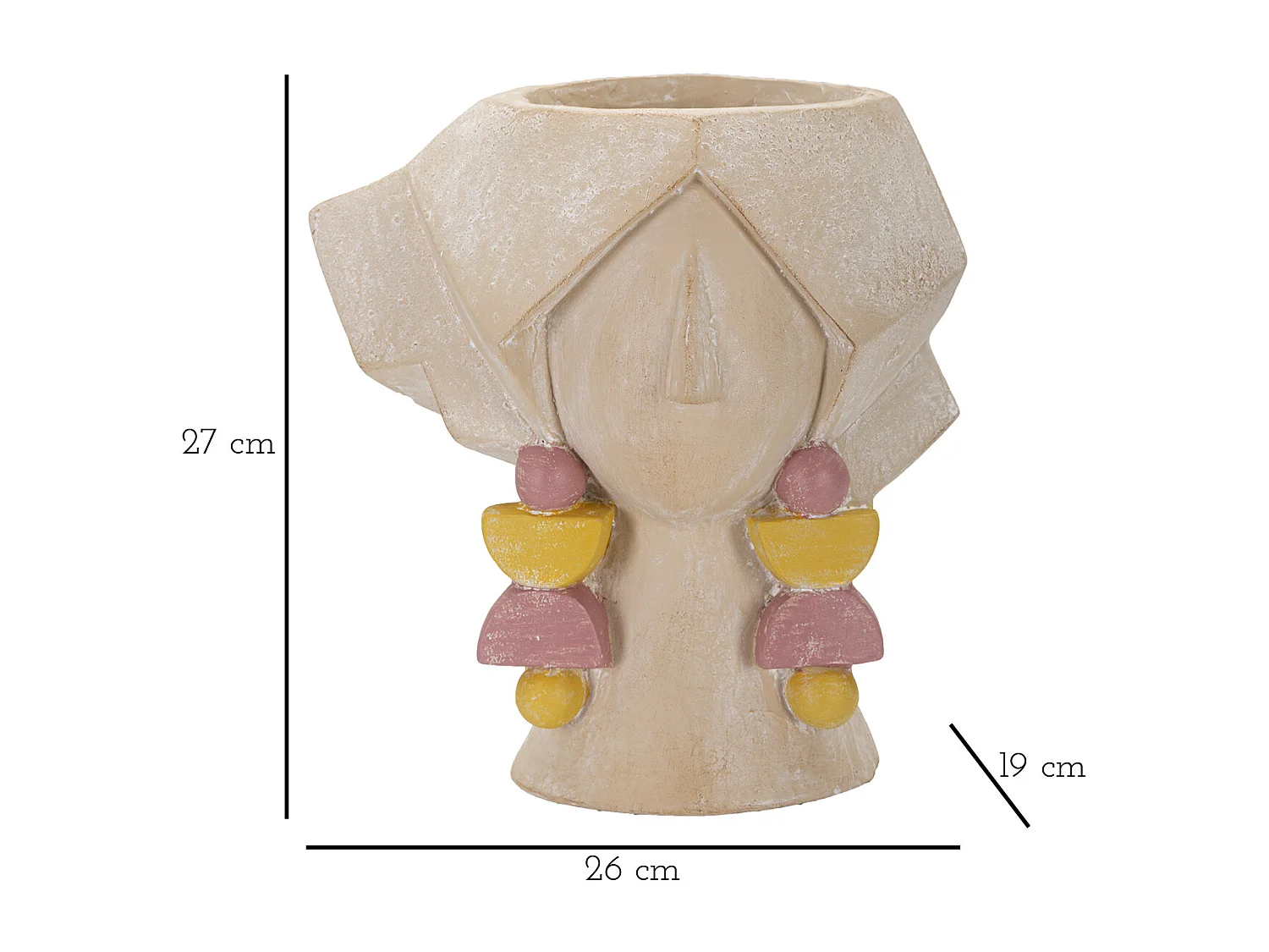 Vase tête de femme en résine beige 26x19x27 cm