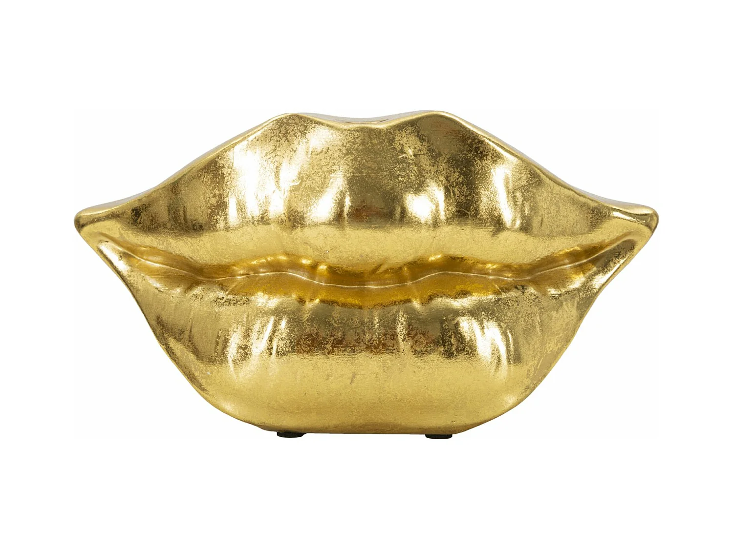 Vase en résine dorée en forme de lèvres 23x8x12 cm