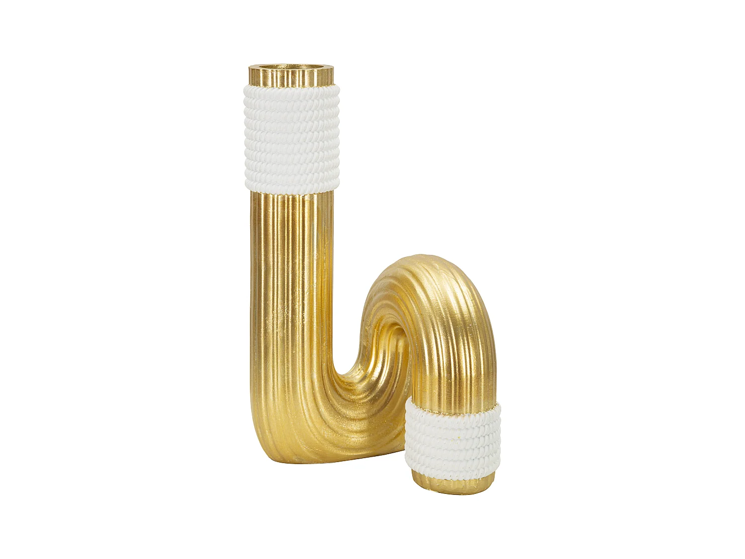 Vase en Résine Bann Big 14,5x13x25 cm – Design Raffiné avec Finitions Dorées et Blanches aux Courbes Élégantes