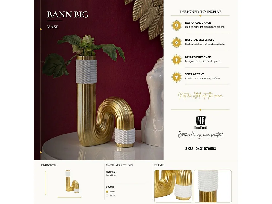 Vase Design en Résine "Bann" 25cm Or