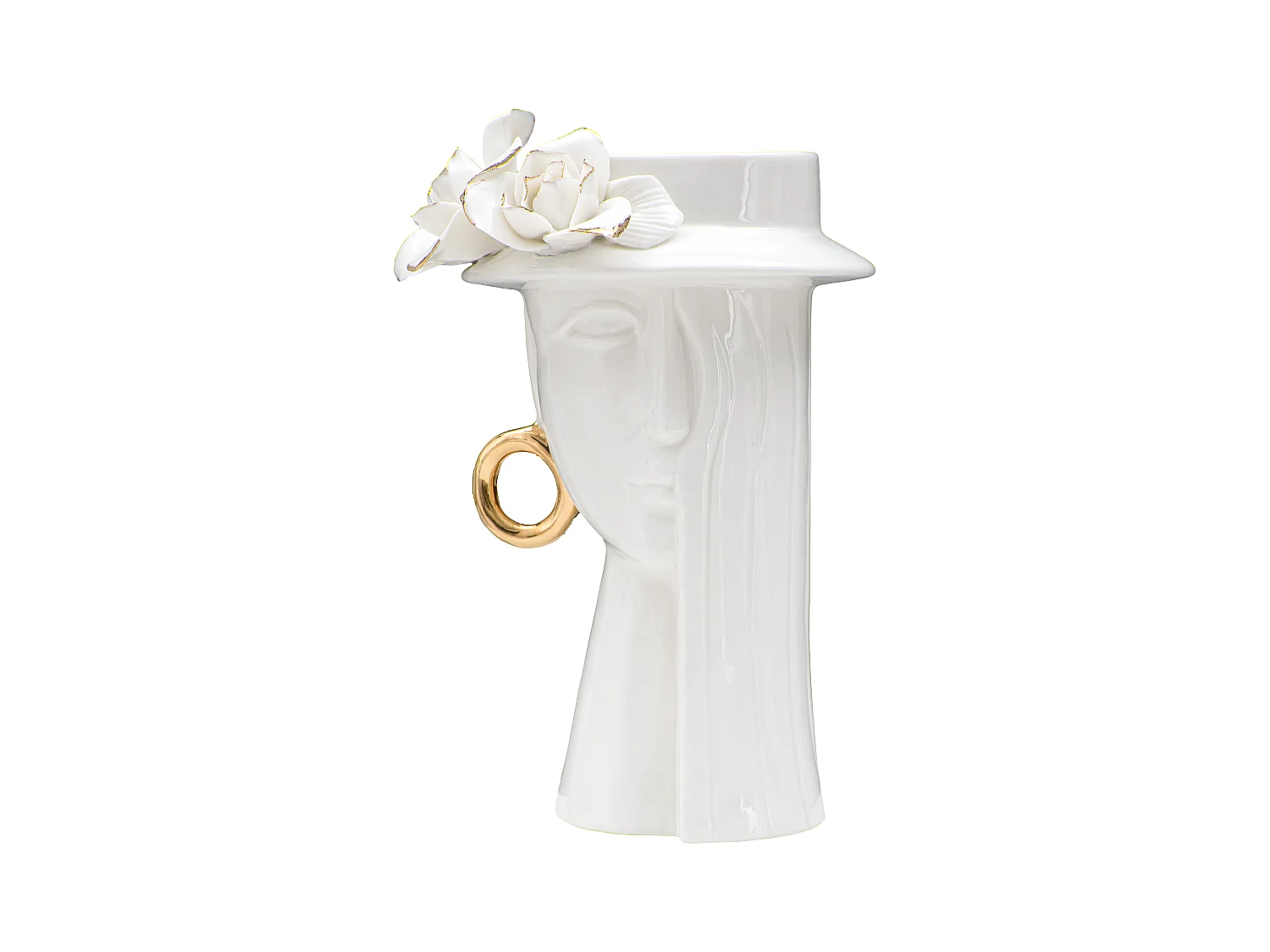 Vase en Porcelaine "Woman Elegant" - 15x13,3x23,5 cm, Décor Doré, Design Inspiré par un Visage Féminin