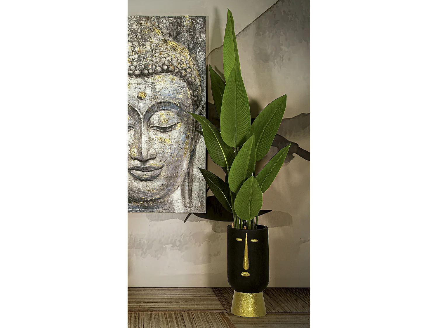 Vase Design Visage "Tribal" 45cm Noir & Or