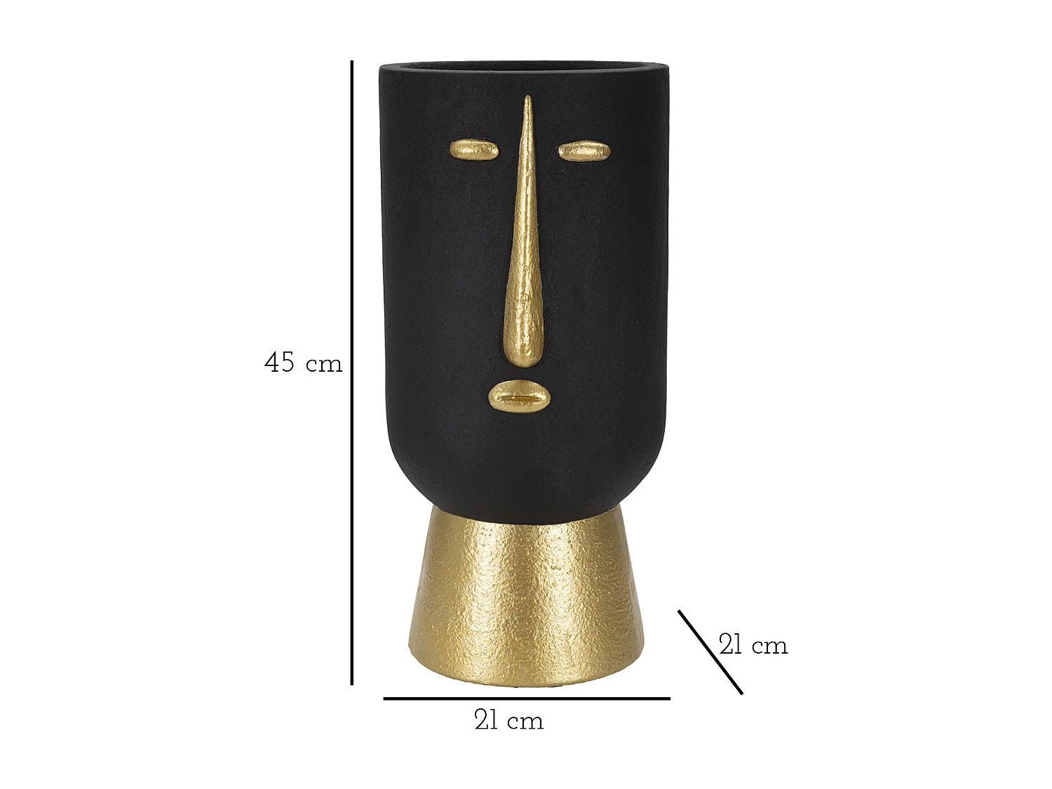 Vase Design Visage "Tribal" 45cm Noir & Or