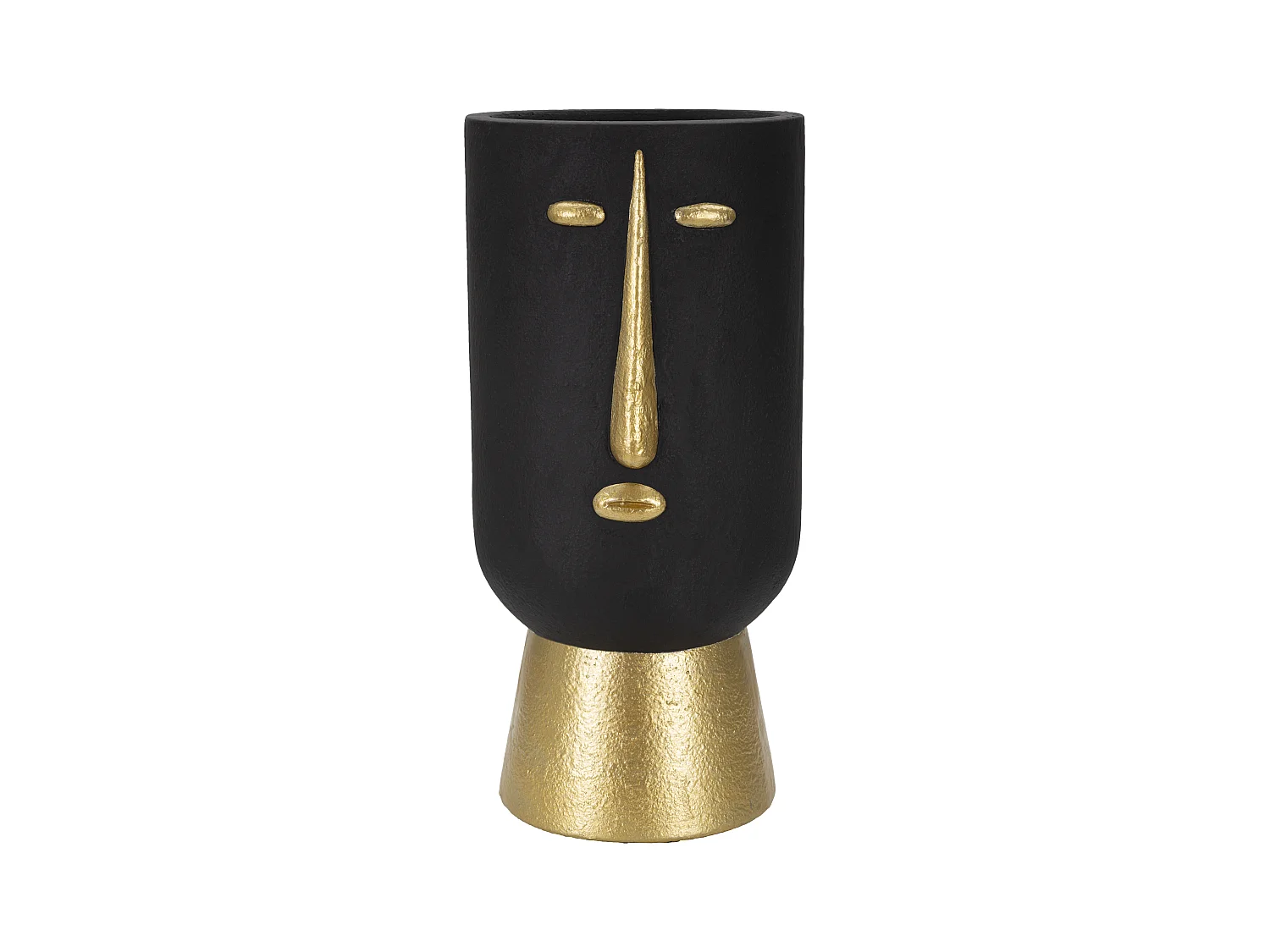 Vase Tribal -D- Ø 21x45 cm, Visage Stylisé avec Traits Dorés Inspirés des Tribus Primitives