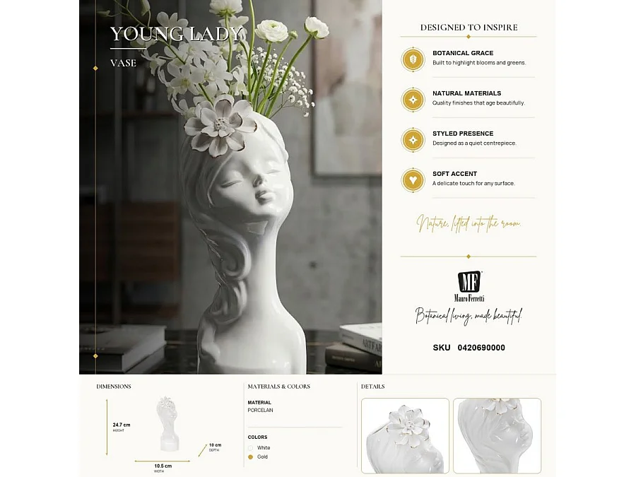 Vase Déco en Porcelaine "Young Lady" 24cm Blanc