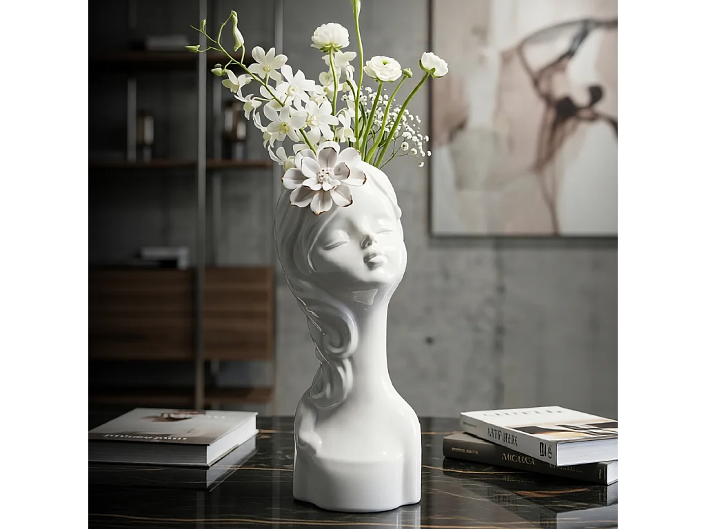 Witte porseleinen vaas 10,5x10x24,7 cm